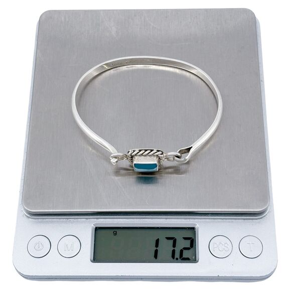 Vintage Mexico Taxco TR-15 925 Sterling Silver Blue Enamel Bangle Bracelet 6.5" - Picture 7 of 8